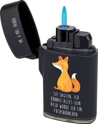 Produktbild von Mr. & Mrs. Panda sturmfeuerzeug Einhorn Fuchs - Schwarz - Geschenk, Feuerzeug, zigarettenanzünder, Füchse, Gasfeuerzeug, Einhörner, Fuchshörnchen, Unicorn, gas anzünder