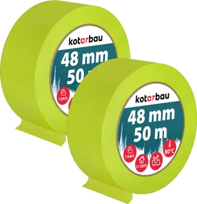 Produktbild von KOTARBAU® 2er Set Neon Malerkrepp 50 m Kreppband  48mm Malerband Abklebeband Maler Klebeband Maler Zubehör Fluoreszierendes Grün Kreppapier Malerbedarf