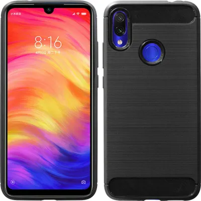 Produktbild von cofi1453® Silikon Hülle Carbon kompatibel mit XIAOMI REDMI NOTE 7 TPU Case Soft Handyhülle Cover Schutzhülle Schwarz