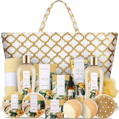 Image de Coffret cadeau "Bade" comprenant 15 produits parfumés à la vanille, avec un sac à main