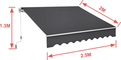Obrázek produktu pro UISEBRT 250 X 200 cm markýza se sklopným ramenem hliníková markýza s upínáním markýza sluneční markýza balkonová markýza ochrana proti slunci ruční klika tmavě šedá
