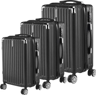 Produktbild von 3-teiliges Kofferset - Hartschalen Trolley Set - ABS - Erweiterbar - Leicht - 4 Spinnerrollen 360° - TSA-Schloss - 51/61/71 cm - Schwarz