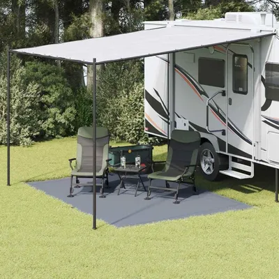 Immagine prodotto di Tappeto per tenda, nei colori blu e grigio, dimensioni 350 x 250 cm, realizzato in polietilene