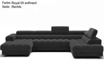 Produktbild von Wohnlandschaft in U-Form XXL Falco Sofa mit Bettkasten und Schlaffunktion Teddystoff Royal 05 Anthrazit rechts
