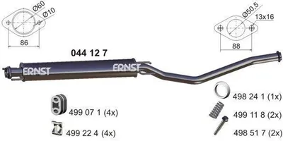 Produktbild von ERNST 044127 Mittelschalldämpfer Schalldämpfer für OPEL VECTRA B (36) VECTRA B Caravan (31) VECTRA B CC (38)