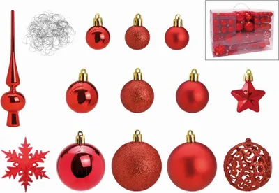 Produktbild von G. Wurm 10028473, Weihnachtsschmuck-Set, Kunststoff, Rot, 111 Stück(e), 360 mm, 230 mm