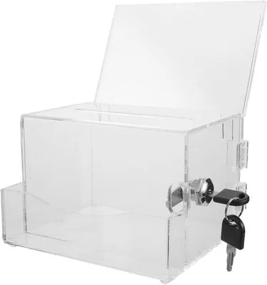 Produktbild von Famanu Acryl-Spendenbox - Transparente, abschließbare Spardose - 16x14x11,6 cm - Transparent