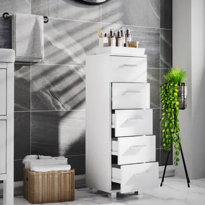 Produktbild von VCM Holz Midischrank | Badschrank | Maße: H. 90 x B. 30 x T. 30 cm | Kommode | 5 Schubladen - Zalo M