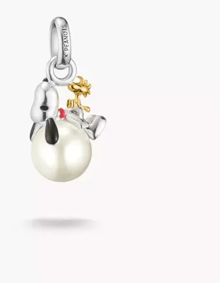 Immagine prodotto di Ciondolo con perla Snoopy e Woodstock PEANUTS Connect, placcato in oro 18 carati
