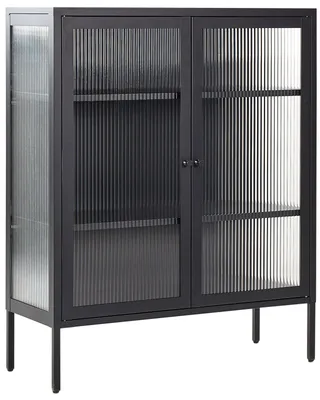 Obrázok produktu pre BELIANI Vitrína čierna oceľ sklo 90 x 35 x 111 cm sklenené dvierka na nohách úložný priestor moderný industriálny štýl obývačka kancelária