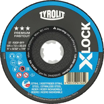 Produktbild von TYROLIT X-LOCK Schruppscheibe Stahl/Niro Premium*** 125 x 7 mm 2in1 Form 27