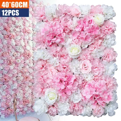 Obrázek produktu pro 12 kusů umělých květinových stěn Rose Wall Umělé květiny Květinový panel 60x40cm Sloup pro pozadí dekorace Svatební strana Růžová Bílá