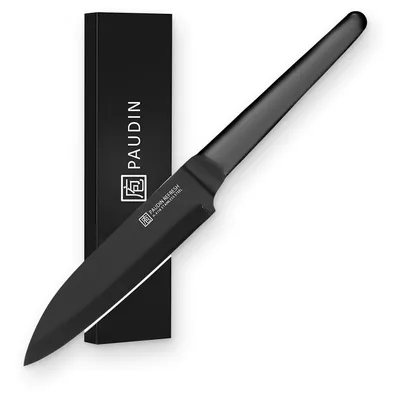 Produktbild von PAUDIN RC4 Professionelles Gemüsemesser 12,5 cm – Hygienisch, schwarze Antihaft-Keramikbeschichtung, deutscher Kohlenstoffstahl, ergonomischer Griff