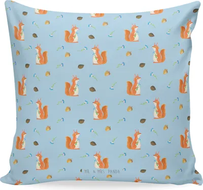 Produktbild von Mr. & Mrs. Panda Dekokissen Eichhörnchen Blume - Blau - Geschenk, Eichhorn, Gute Laune, Sofa Kissen, Spaß, Motivation Sprüche, Spruch Positiv, 40x40, Sofakissen, Deko