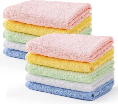 Produktbild von HBselect 10er Baby Waschlappen Bambusfaser 5 Farben mit Haken 25x25cm