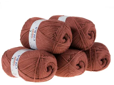 500g Strickgarn CILKA by VLNIKA Klassikgarn Strickwolle mit Schimmereffekt, rotbraun
