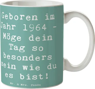 Produktbild von Mr. & Mrs. Panda Teetasse Spruch 1964 Geburtstag - Meeresbrise - Geschenk, Geburtsjahr, Alter, kaffeetasse bedruckt, Glückwunsch, Trinkbecher, Erinnerungen, Kaffeebecher
