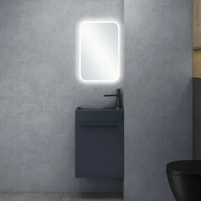 Immagine prodotto di doporro Mobile Bagno Sospeso 46 cm con lavabo in Marmoresina e Specchio 40x60 cm, Colore Antracite opaco, 1 Anta, Mobile Sottolavabo Moderno, Arredo Bagno Serie Pisa