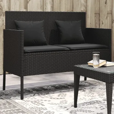 Produktbild von Gartenbank mit Kissen Schwarz Poly Rattan 365771