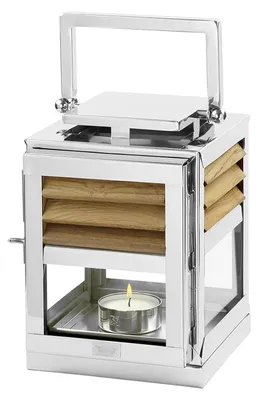 Produktbild von FINK Laterne GENUA - Kerzenlaterne aus Edelstahl und Teakholz, silberfarben, braun, H 25 cm - für innen und außen