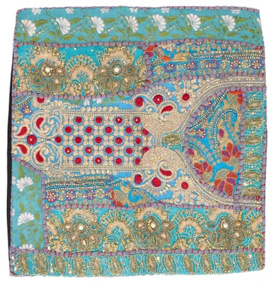 Produktbild von Patchwork Kissenhülle, Dekokissen Bezug aus Rajasthan, Einzelstück - Muster 19, Blau, Baumwolle, 40*40*0,5 cm, Zierkissen, Dekokissen, Sofakissen