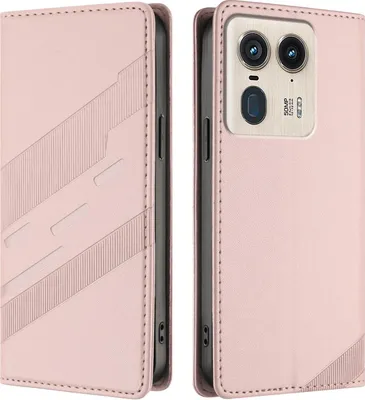 Produktbild von Hülle für Motorola Edge 50 Ultra - Phonesta Embossed Lines Book Wallet Klapphülle - Rosa