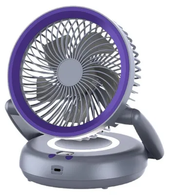 Produktbild von USB Tischventilator leise mit Akku, oszillierend, 5 Geschwindigkeitsstufen, LED Display, Nachtlicht, wandmontierbar, für Büro & Schlafzimmer