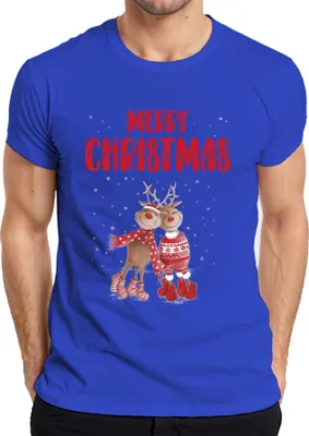 Produktbild von Merry Christmas Rentier Paar Rudolph - Weihnachten Weihnachtsgeschenk Christmas Herren T-Shirt, Blau, XL