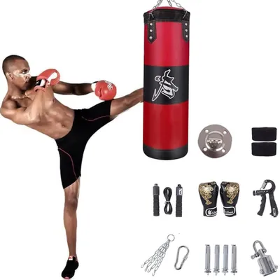 Produktbild von Ungefülltes Boxsack-Set mit Befestigungsbändern - 60 cm (15-teilig)