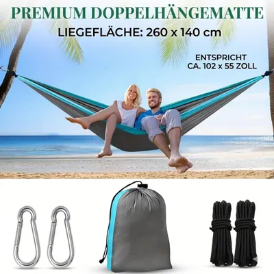 Zdjęcie produktu dla Hamak podwójny klasy premium 260 x 140 cm, nylon 210T, hamak ogrodowy