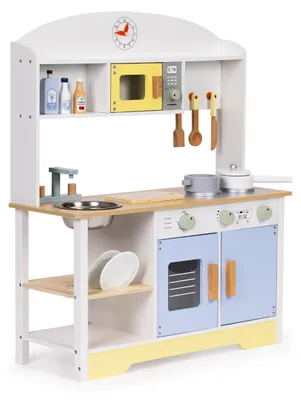 Produktbild von ECOTOYS TL103013 Kinderküche aus Holz mit Backofen, Waschmaschine und Mikrowelle + 12 Zubehörteile