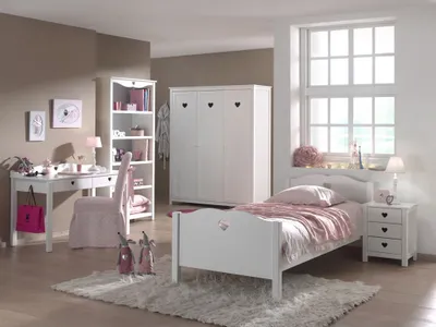 Image de Ensemble de 5 meubles de chambre à coucher, couleur blanche, en pin et MDF