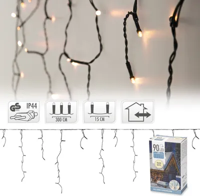 Zdjęcie produktu dla Kurtyna świetlna LED, 90 diod LED, ciepła biel, 230V~, IP44, 3 m