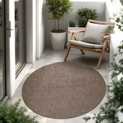 Produktbild von In- & Outdoor Teppich Flachgewebe einfarbig modern wetterfest für Terrasse Küche Grösse 80 cm Rund