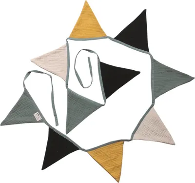 Produktbild von HOME DELUXE - Wimpelkette Musselin LINDO - Farbe: Khaki, 210 x 13,5 cm, Girlande mit 10 dreieckigen Flaggen I Kinderzimmerfahne Kinderzimmerwimpel