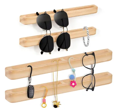 Zdjęcie produktu dla Stojak na okulary, 4-częściowy, drewno, ścienny uchwyt na okulary przeciwsłoneczne