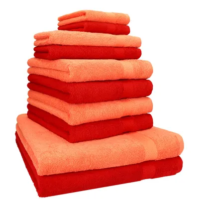 Produktbild von Betz 10-tlg. Handtuch-Set PREMIUM CLASSIC 2 Duschtücher 4 Handtücher 2 Gästetücher 2 Seiftücher Farbe: orange & rot