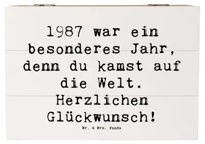 Produktbild von Mr. & Mrs. Panda Box Spruch 1987 Geburtstag 22 x 15 cm - Weiß - Geschenk, Geburtstagsglückwünsche, Alter, Geschenkbox, Geburtstagsgeschenk, Erinnerungen, Jahrgang, Truhe