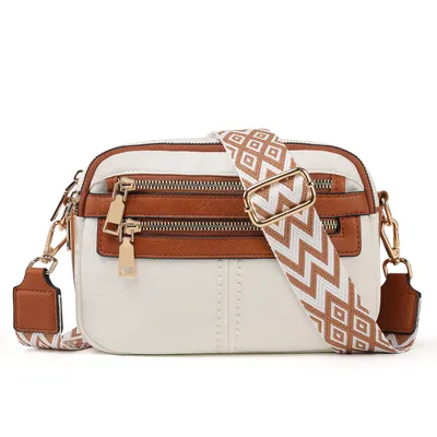 Produktbild von Schultertasche Umhängetasche Damen Mittelgroß tasche mit Weich Breiter Gurt Damen Handtasche mit Verstellbarer Schulterriemen (weiß/Hellbraun)