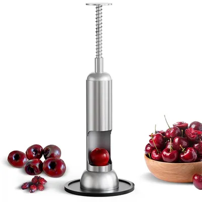 Produktbild von Kirschenentkerner,Edelstahl Entkerner, ergonomischer Pressgriff, für Kirschen & Marmelade, zeitsparend, platzsparend, mit Sicherheitsverriegelung
