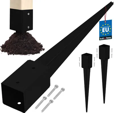 Produktbild von KOTARBAU® 2 Stk. Pfostenträger zum Einschlagen 81x81x750mm verzinkt-pulverbeschichteter Stahl Einschlaghülse Erdanker Einschlagbodenhülse Gartenzaun Erdungsspieß Bodenanker Einschlaghülsen Holzpfosten