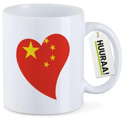 Produktbild von Huuraa Kaffeetasse China Flagge Herz 330ml Weiß Keramik Kaffeebecher Geschenkidee