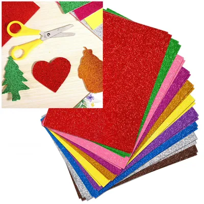 Image de Mousse pailletée adhésive - Matériel de loisirs créatifs - 20 feuilles, 20x30 cm, 2 mm d'épaisseur, 10 couleurs