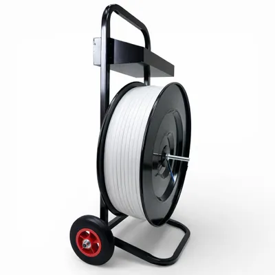 Produktbild von Profi Abrollwagen + PP Umreifungsband 12 mm | 2300 m Rolle | 160 kg Reißkraft | 406 mm Kern | Umreifungsband Abroller für Paletten & Kartons