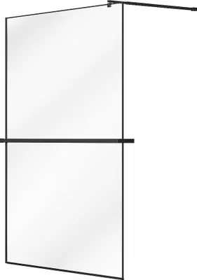 Produktbild von Duschwand für begehbare Duschen mit Handtuchhalter & Ablage - 140 x 200 cm - Schwarz matt - BONPERO