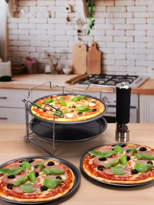Produktbild von SET MIT 4 PIZZAFORMEN MIT STÄNDER PIZZAFORM 30 cm KAMILLE