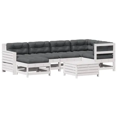Produktbild von 7-tlg. Garten-Lounge-Set mit Kissen Weiß Massivholz Kiefer