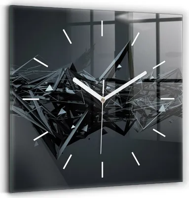 Produktbild von Wallfluent Wanduhr – Stilles Quarzuhrwerk - Uhr Dekoration Wohnzimmer Schlafzimmer Küche - Zifferblatt mit Striche - weiße Zeiger - 30x30 cm - Schwarze Abstraktion