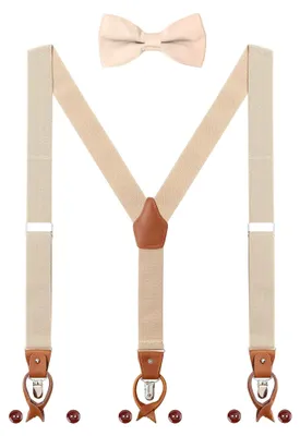 Produktbild von Herren Hosenträger Fliege Set 2 Tragevarianten 6 Leder Knopfloch 3 Clips Y-Form 3,5cm Breit Verlängerte Hosenträger für Körpergrößen von 160 bis 200cm