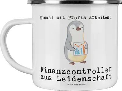Produktbild von Mr. & Mrs. Panda Teetasse Finanzcontroller Leidenschaft - Weiß - Geschenk, becher emaille, Tasse, Pott, emaillebecher, Teebecher
